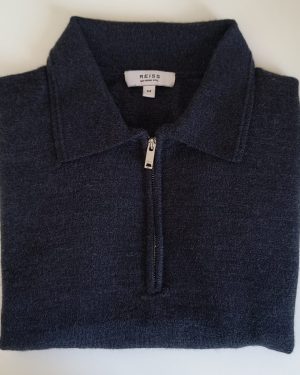 Sweter z którkim rękawem (100% wełna merino) REISS ( kolor ciemny szary melanż )
